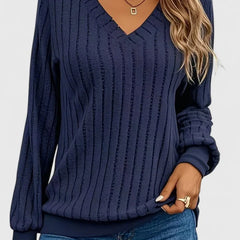Women's Ribbed V-Neck Sweater | Warm Classic Pullover