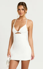 Teagan Mini Dress - Cut Out Low Back Bodycon Dress in White
