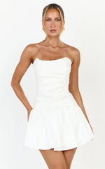 Marlowe Mini Dress - Strapless Gathered Bodice Fit And Flare Dress in White