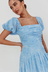 Telma Puff Sleeves Midi Dress Blue
