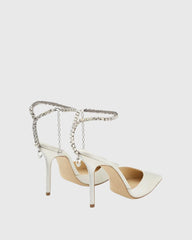 Silva Rhinestone Strap Satin Pumps In White