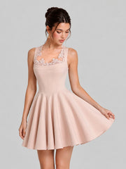 Lace Trim Corset Fit-and-Flare Mini Dress