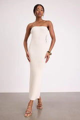 Brenna Ivory Strapless Sweater Knit Midi Dress